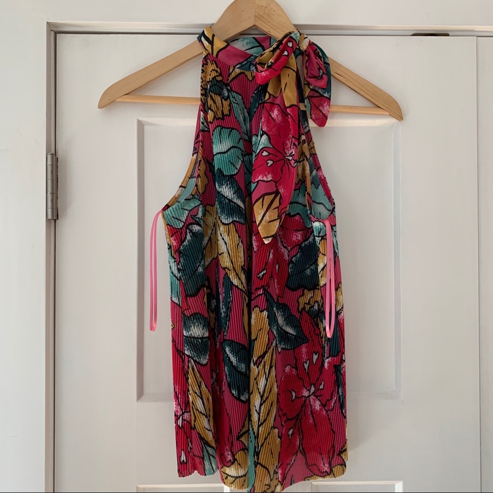 Maeve by Anthropologie tie-neck ribbed floral top